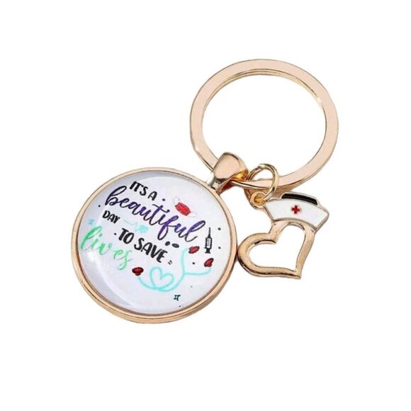 “It’s a Beautiful Day to Save Lives” Charm Keychain - Picture 1 of 6